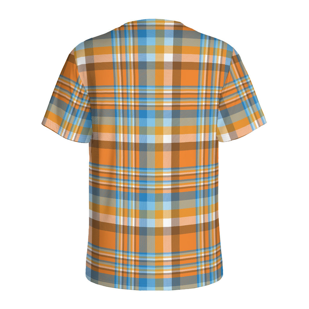 Orange And Blue Madras Pattern Print Men's Sports T-Shirt