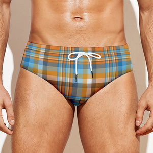 Orange And Blue Madras Pattern Print Men's Swim Briefs