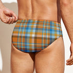 Orange And Blue Madras Pattern Print Men's Swim Briefs