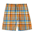Orange And Blue Madras Pattern Print Men's Swim Trunks