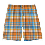 Orange And Blue Madras Pattern Print Men's Swim Trunks