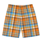 Orange And Blue Madras Pattern Print Men's Swim Trunks