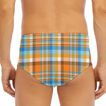 Orange And Blue Madras Pattern Print Men's Triangle Swim Briefs