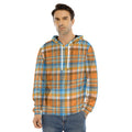 Orange And Blue Madras Pattern Print Men's Velvet Pullover Hoodie