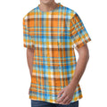 Orange And Blue Madras Pattern Print Men's Velvet T-Shirt