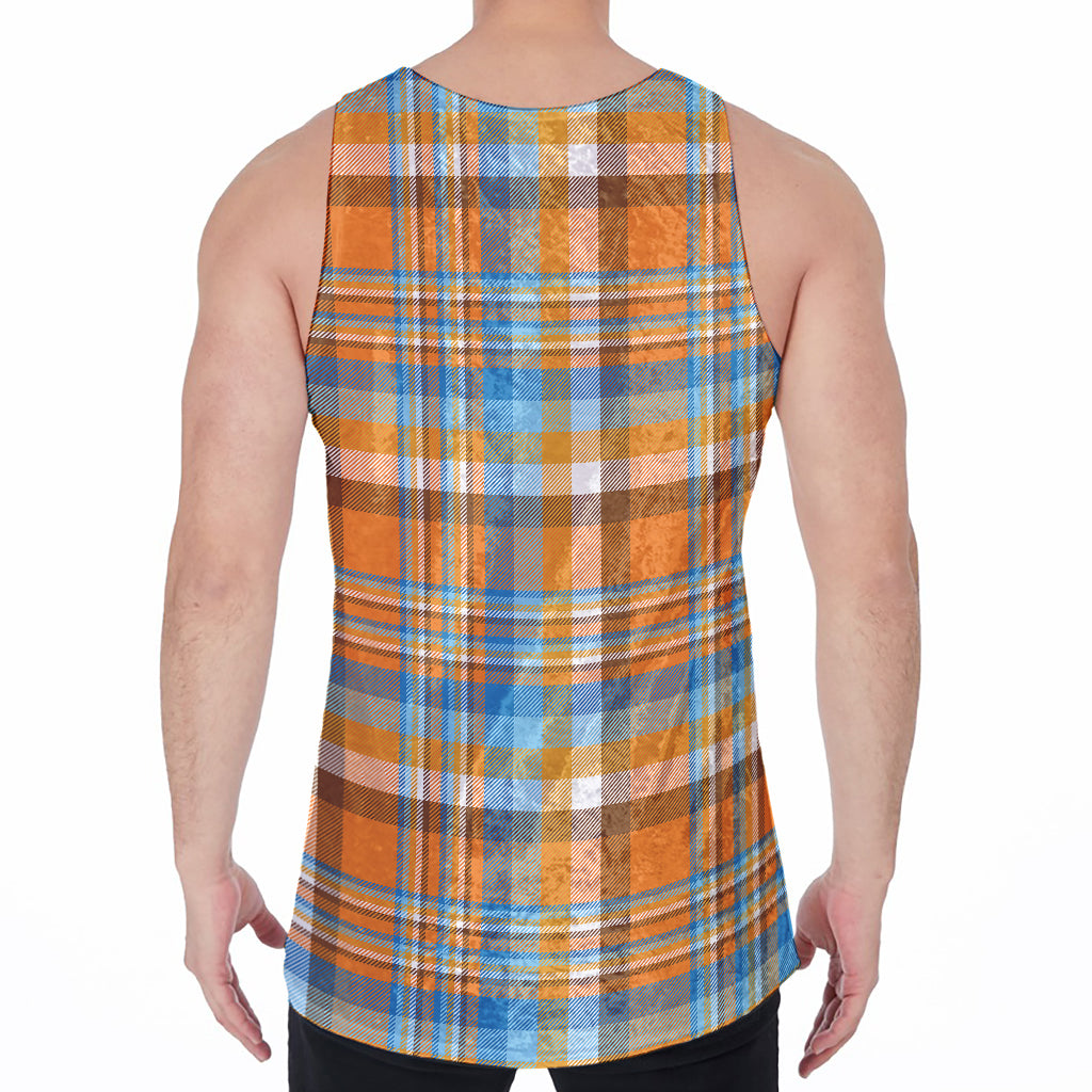 Orange And Blue Madras Pattern Print Men's Velvet Tank Top