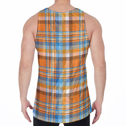 Orange And Blue Madras Pattern Print Men's Velvet Tank Top