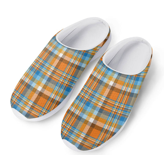 Orange And Blue Madras Pattern Print Mesh Casual Shoes