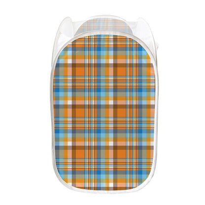 Orange And Blue Madras Pattern Print Mesh Laundry Hamper