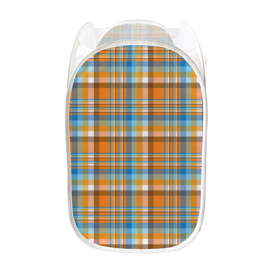 Orange And Blue Madras Pattern Print Mesh Laundry Hamper