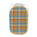 Orange And Blue Madras Pattern Print Mesh Laundry Hamper