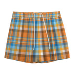 Orange And Blue Madras Pattern Print Mesh Shorts