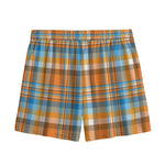 Orange And Blue Madras Pattern Print Mesh Shorts