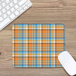 Orange And Blue Madras Pattern Print Mouse Pad