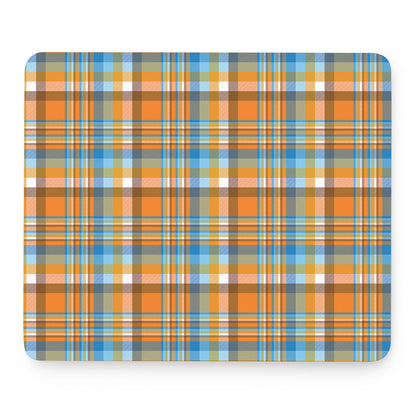 Orange And Blue Madras Pattern Print Mouse Pad