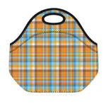 Orange And Blue Madras Pattern Print Neoprene Lunch Bag