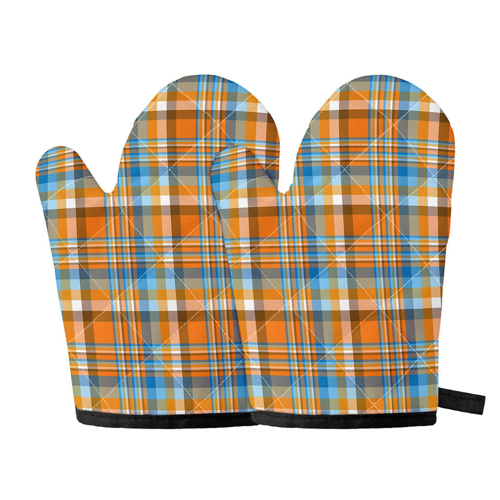 Orange And Blue Madras Pattern Print Oven Mitts