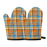 Orange And Blue Madras Pattern Print Oven Mitts