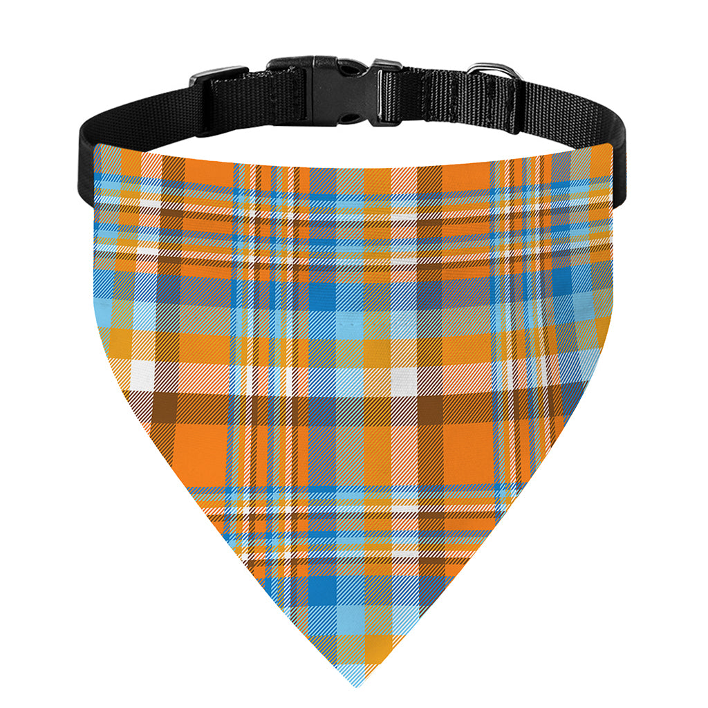 Orange And Blue Madras Pattern Print Over The Collar Dog Bandana