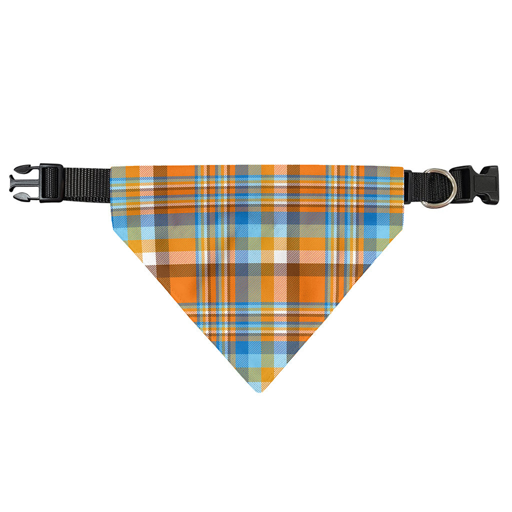 Orange And Blue Madras Pattern Print Over The Collar Dog Bandana
