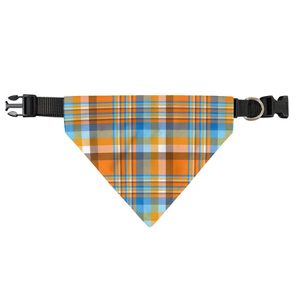 Orange And Blue Madras Pattern Print Over The Collar Dog Bandana