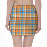 Orange And Blue Madras Pattern Print Pencil Mini Skirt