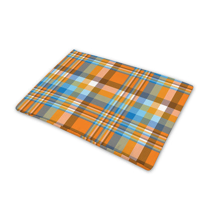 Orange And Blue Madras Pattern Print Pet Cooling Mat Cover