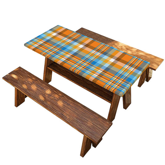 Orange And Blue Madras Pattern Print Picnic Table Cover