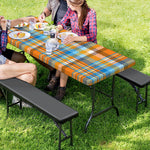 Orange And Blue Madras Pattern Print Picnic Table Cover
