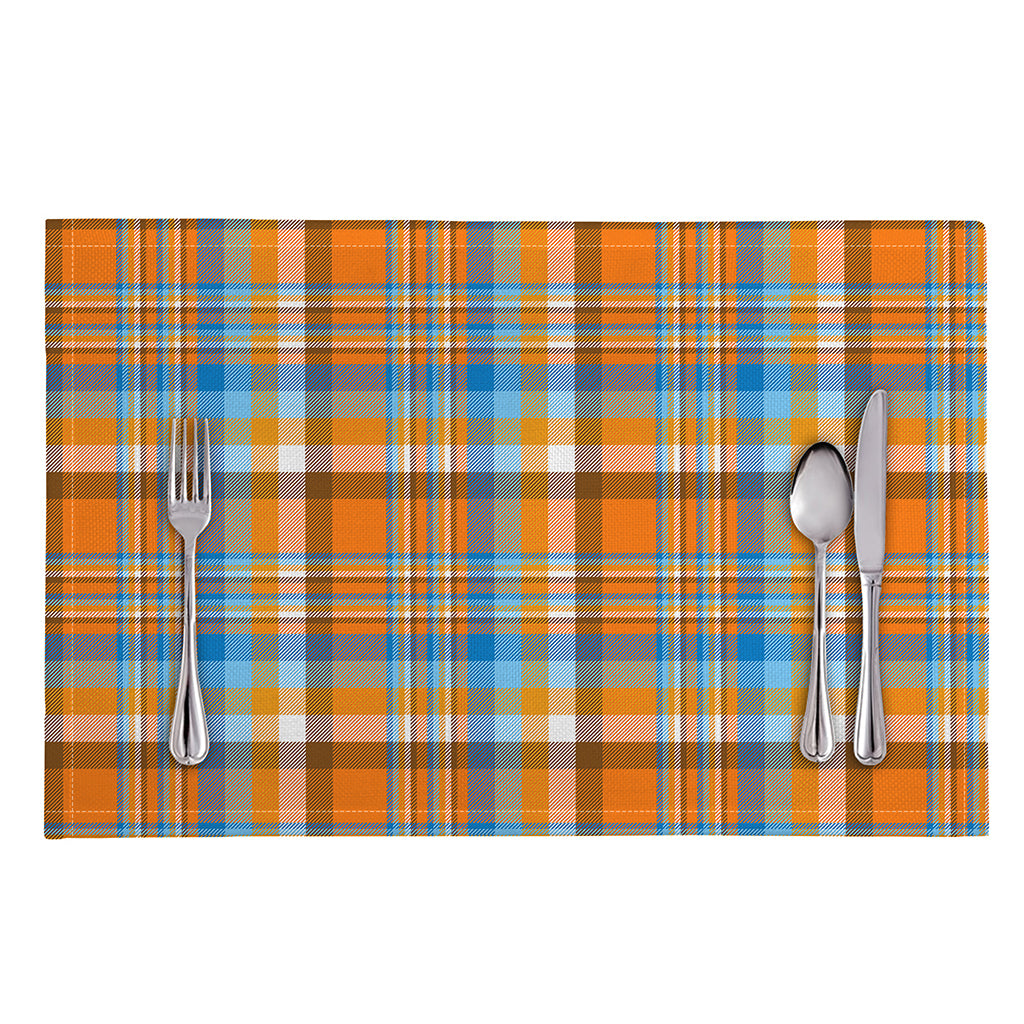 Orange And Blue Madras Pattern Print Placemat