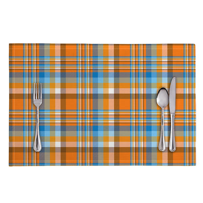 Orange And Blue Madras Pattern Print Placemat