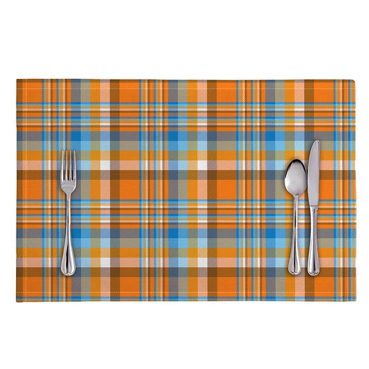 Orange And Blue Madras Pattern Print Placemat