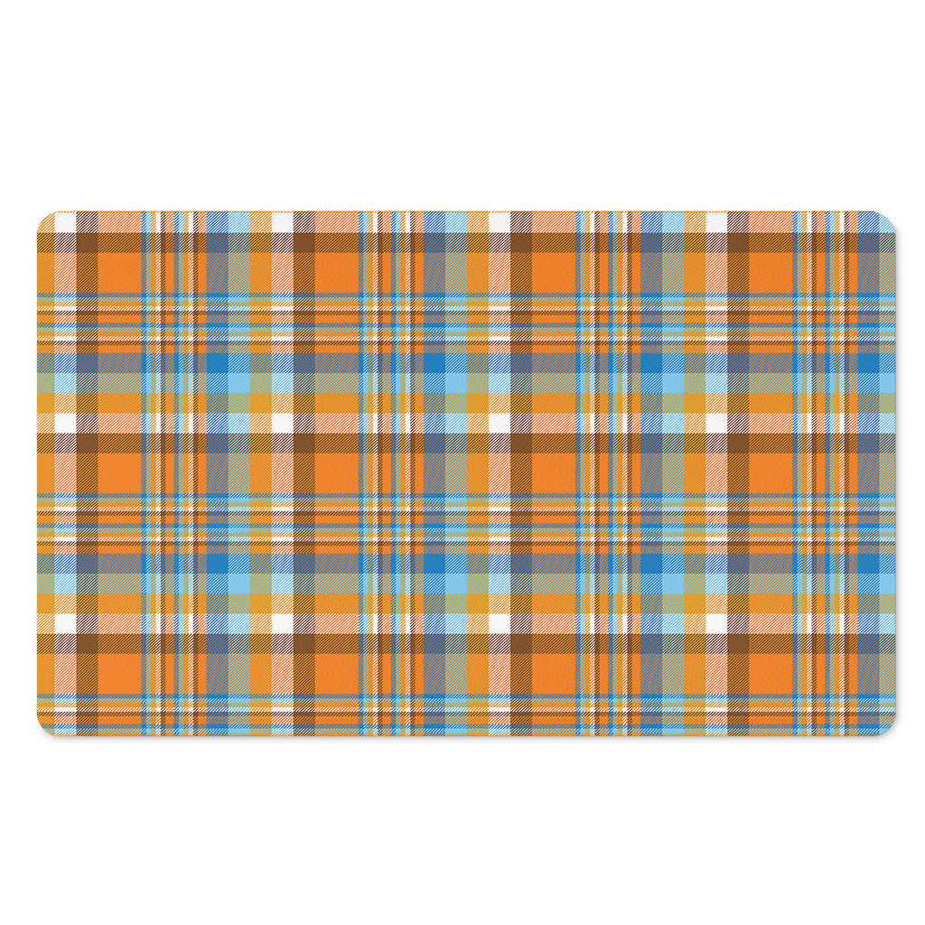 Orange And Blue Madras Pattern Print Polyester Doormat