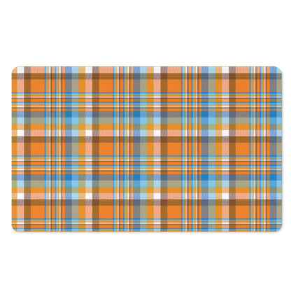 Orange And Blue Madras Pattern Print Polyester Doormat
