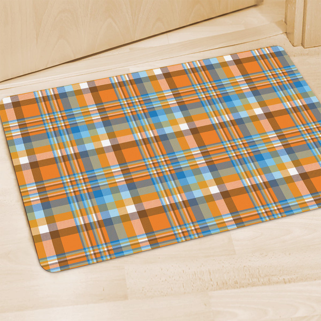 Orange And Blue Madras Pattern Print Polyester Doormat