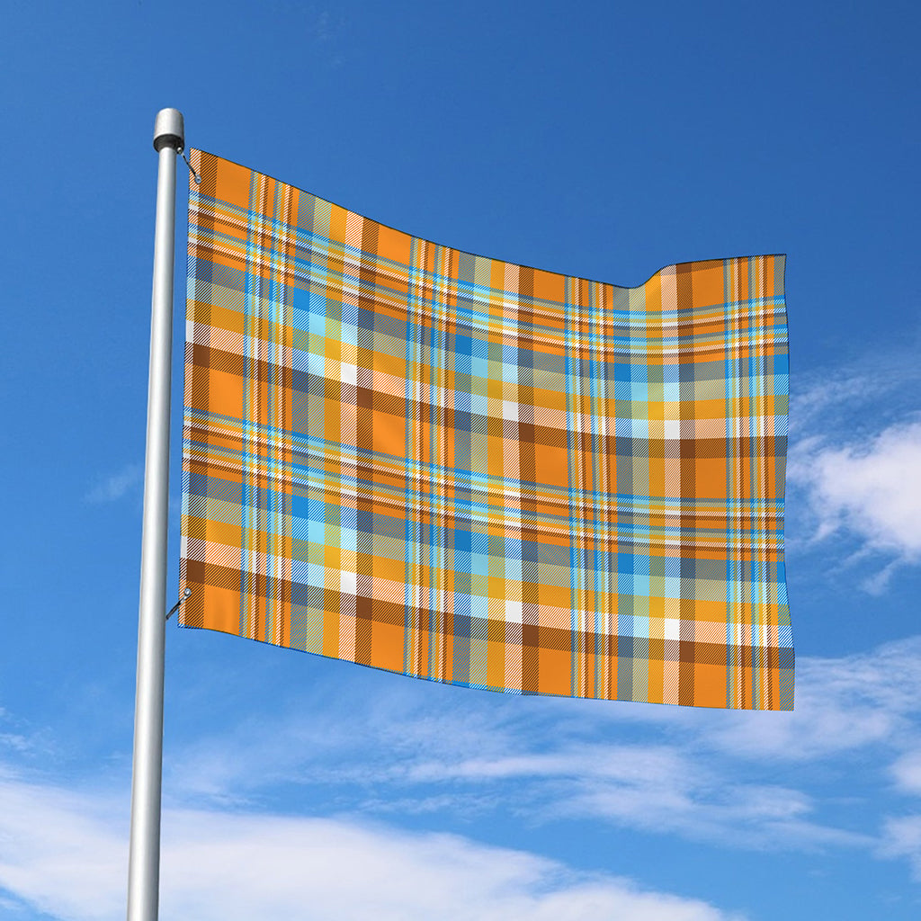 Orange And Blue Madras Pattern Print Polyester Flag