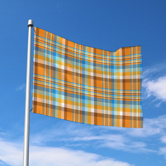 Orange And Blue Madras Pattern Print Polyester Flag