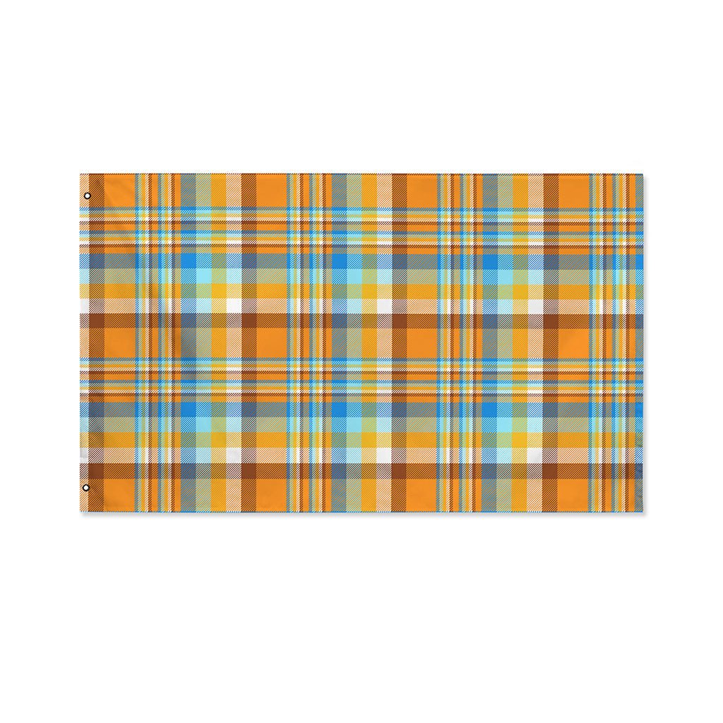 Orange And Blue Madras Pattern Print Polyester Flag