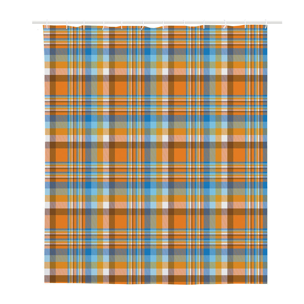 Orange And Blue Madras Pattern Print Polyester Shower Curtain