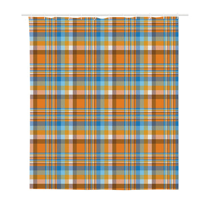 Orange And Blue Madras Pattern Print Polyester Shower Curtain