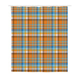 Orange And Blue Madras Pattern Print Polyester Shower Curtain