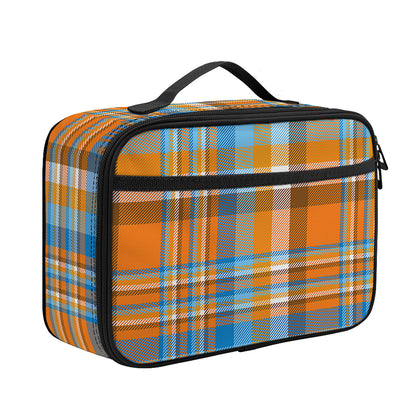 Orange And Blue Madras Pattern Print Portable Lunch Bag