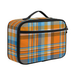 Orange And Blue Madras Pattern Print Portable Lunch Bag