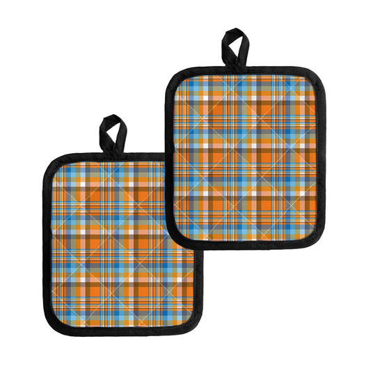 Orange And Blue Madras Pattern Print Pot Holders