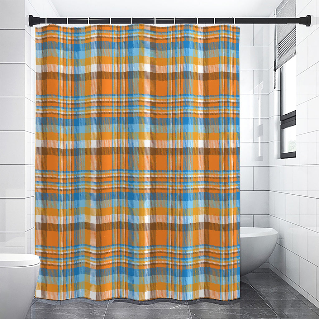 Orange And Blue Madras Pattern Print Premium Shower Curtain