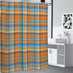 Orange And Blue Madras Pattern Print Premium Shower Curtain