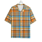Orange And Blue Madras Pattern Print Rayon Hawaiian Shirt