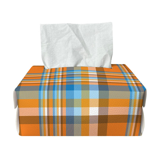 Orange And Blue Madras Pattern Print Rectangle Tissue Box Cover
