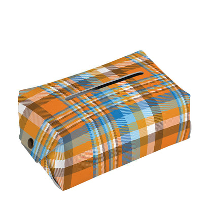 Orange And Blue Madras Pattern Print Rectangle Tissue Box Cover