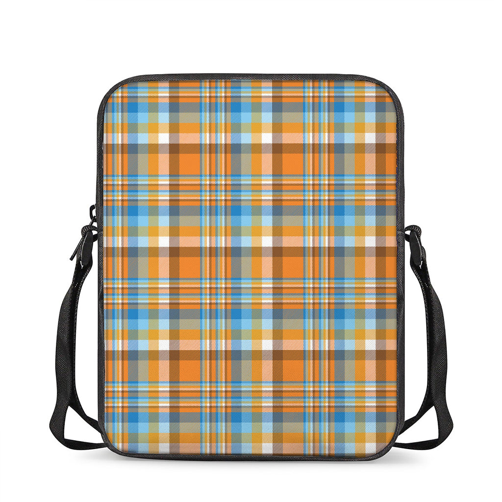 Orange And Blue Madras Pattern Print Rectangular Crossbody Bag